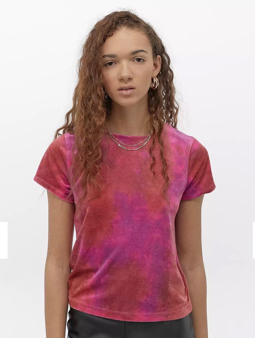 Free People Bright Eyes Pink Tie-Dye Velvet T-Shirt Womens size Small